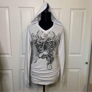 LA Motorcycle Rhinestone Hooded Long Sleeve Top